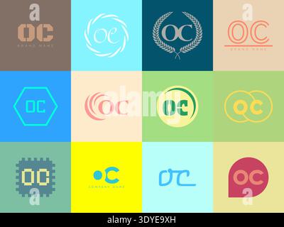 Modello dell'azienda con logo OC. Logotipo lettera o e C. Imposta diverse lettere serif classiche e testo moderno in grassetto con elementi di design. Tipog font iniziale Illustrazione Vettoriale
