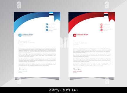 Set di modelli carta intestata per progetto, carta intestata A4, design carta intestata Business. modello aziendale di design moderno della carta intestata di colore rosso e blu, Illustrazione Vettoriale