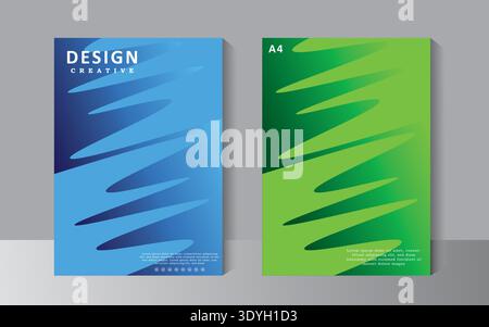 Modello di design per brochure aziendali con colore blu e verde, modello in formato A4 utilizzabile per la progettazione della copertina, il report annuale, la copertina del profilo aziendale, l'opuscolo Illustrazione Vettoriale