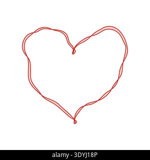 Stravagante cornice a cuore rossa realizzata con linee intrecciate di nastro in stile coquette. Design vettoriale romantico, minimale e divertente per San Valentino, progetti a tema d'amore, biglietti d'auguri o post sui social media Illustrazione Vettoriale