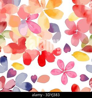 Sfondo senza cuciture con fiori semplici e tratti di vernice. Disegnato a mano. Non ai, illustrazione vettoriale. Illustrazione Vettoriale