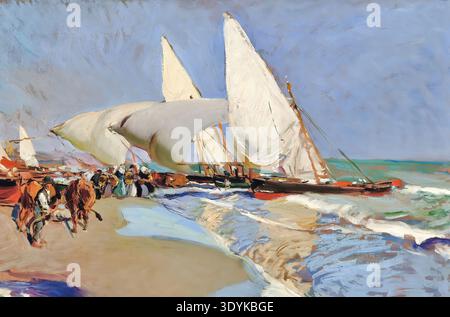 Joaquín Sorolla la spiaggia a Valencia la Playa de Valencia 1908 Impressionismo spagnolo Pittura ad olio Spiaggia Mare Sole Foto Stock