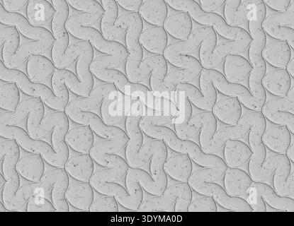 Superficie decorativa composta da piastrelle quadrate in marmo ripetute disposte in una griglia precisa. La ripetizione presenta lin geometrico circolare e curvo intagliato Foto Stock