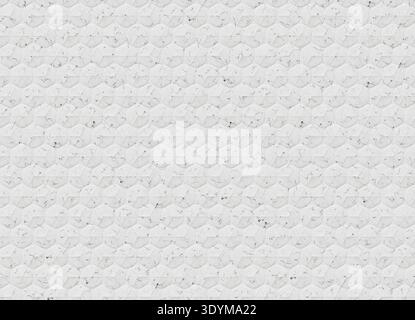 Superficie decorativa composta da piastrelle quadrate in marmo ripetute disposte in una griglia precisa. La ripetizione presenta lin geometrico circolare e curvo intagliato Foto Stock