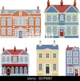 Set di illustrazioni per l'edificio della città Vintage Illustrazione Vettoriale
