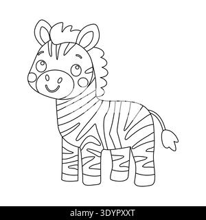 Graziosa illustrazione vettoriale della linea zebra per bambini. Semplice pagina a righe per colorare i cavalli per i bambini Illustrazione Vettoriale