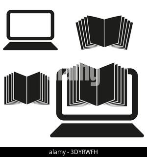 Icone e-learning. Concetto di libro digitale. Notebook Education Vector. Simbolo della formazione online. EPS 10. Illustrazione Vettoriale