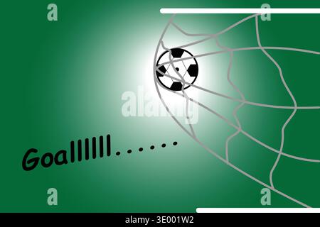 Illustrazione dinamica del calcio che mostra una palla che vola verso la porta con linee di movimento, perfetta per temi sportivi, eventi di calcio e promozioni atletiche Illustrazione Vettoriale