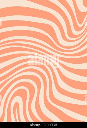 Stampa o motivo scanalato a onda arancione distorta. Motivo retrò trippy, stampa funky linea ondulata. Sfondo psichedelico Illustrazione Vettoriale
