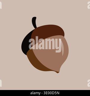 Semplice illustrazione di una ghianda marrone con cappuccio e corpo in dado in uno stile piatto Illustrazione Vettoriale