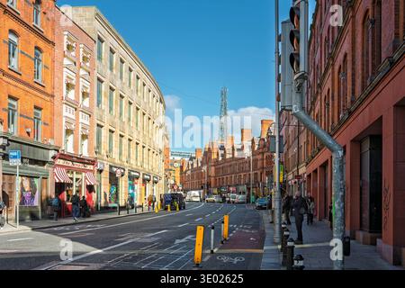 South City Markets e George's Street Arcade nel centro di Dublino. Vista sulla strada urbana con architettura vittoriana storica. Foto Stock
