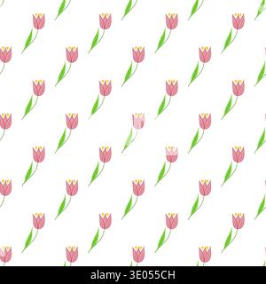 Motivo senza cuciture con fiori primaverili e tulipani. Illustrazione vettoriale perfetta per design stagionali, carta da parati e decorazioni natalizie Illustrazione Vettoriale