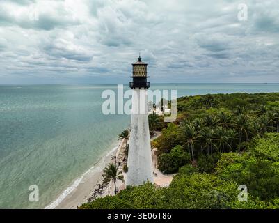 Vista aerea del faro di Cape Florida a Key Biscayne vicino a Miami, Florida USA Foto Stock