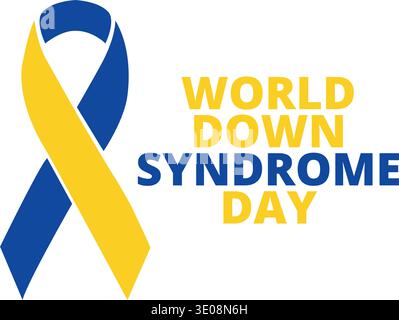 Bandiera del giorno della sindrome di World Down con un nastro blu e giallo isolato su sfondo bianco Illustrazione Vettoriale