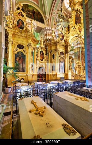I visitatori esplorano l'interno della cattedrale di San Pietroburgo. La cattedrale presenta disegni ornamentali e manufatti notevoli. Foto Stock