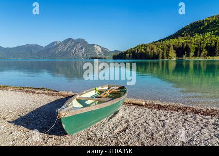 Vista dal Walchensee a Herzogstand (1731 m), alta Baviera, Baviera, Germania Foto Stock