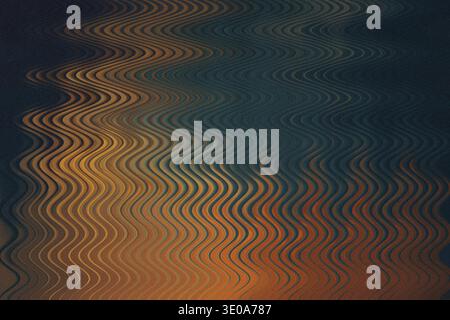 Grafica digitale astratta con linee ondulate verticali che creano un senso di movimento e distorsione. La tavolozza dei colori è dominata dal tè profondo Foto Stock