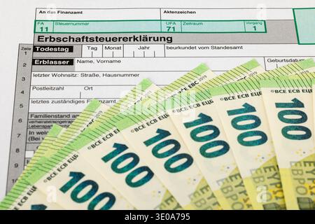 Dichiarazione dei redditi ereditari, data di decesso, decesso, banconote, dettaglio, Foto Stock