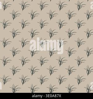Motivo botanico senza cuciture con foglie di piante minimaliste su sfondo beige neutro Foto Stock