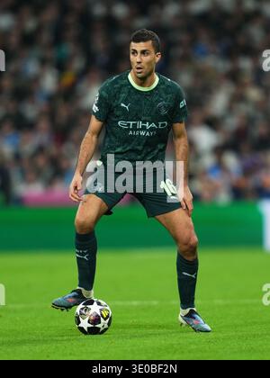 Madrid, Spagna. 11 marzo 2026. Rodri del Manchester City durante la partita di UEFA Champions League, turno di 16, andata, tra Real Madrid e Manchester City giocata allo stadio Santiago Bernabeu l'11 marzo 2026 a Madrid in Spagna. (Foto di Bagu Blanco/PRESSINPHOTO) credito: PRESSINPHOTO SPORTS AGENCY/Alamy Live News Foto Stock