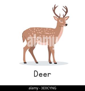 Illustrazione vettoriale del cervo dell'asse, personaggio della clipart del cartone animato, animale in stile piatto. Animali selvatici, creature selvatiche e animali selvatici. Chital o cervi macchiati Illustrazione Vettoriale