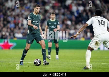 Rodri del Manchester City durante la UEFA Champions League, turno 16, partita di calcio di 1a gamba tra il Real Madrid CF e il Manchester City FC l'11 marzo 2026 allo stadio Santiago Bernabeu di Madrid, Spagna Foto Stock