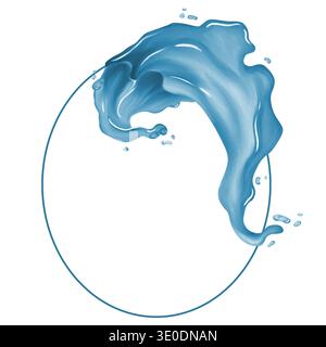 Liquido blu dinamico che forma un cerchio artistico, simboleggia la fluidità, la creatività e il movimento in un concetto di design minimalista. Foto Stock