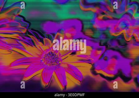 Texture glitter Fiore neon con suddivisione e distorsione RGB Foto Stock