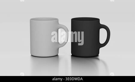 Mockup di tazze da caffè 3D di alta qualità con due varianti di colore. Perfetto per mostrare design di logo, concetti di branding e presentazioni di prodotti. Foto Stock