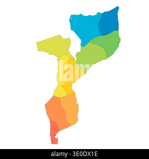 Mappa politica del Mozambico delle divisioni amministrative - province e capitale di Maputo. Mappa vettoriale bianco colorato spettro arcobaleno. Illustrazione Vettoriale