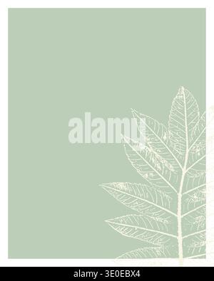 Poster botanico minimalista in salvia pastello con stampa a foglia scheletrica, un elegante modello con spazio imitazione per inviti, post sui social media e b Illustrazione Vettoriale