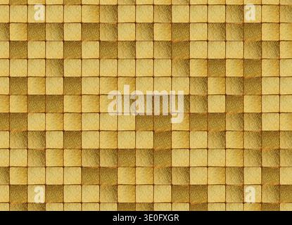 Rendering 3D di un pattern ripetuto composto da piccole tessere quadrate arrotondate disposte in una griglia uniforme. Le tessere presentano sottili variazioni in metallo Foto Stock