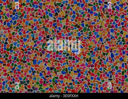 Rendering 3D di una superficie decorativa composta da piastrelle in ceramica colorata disposte in un pattern geometrico ripetuto. Foto Stock