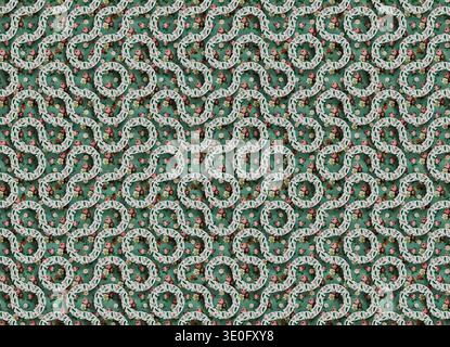Rendering 3D di una superficie tessile ornamentale con spesse corde intrecciate bianche disposte in forme geometriche ripetute Foto Stock