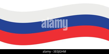 Bandiere della Russia - icona della collezione piatta. Icona vettoriale delle variazioni di forma della bandiera nazionale della Russia. Adesivo isolato. L'icona della bandiera della Russia imposta cuore e scudo Illustrazione Vettoriale