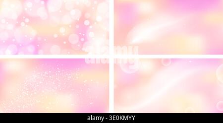Set di bizzarri sfumature rosa pesca astratte con polvere soffusa e sfocatura uniforme. Design etereo con un'atmosfera magica. Illustrazione Vettoriale