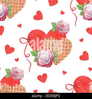 Un perfetto motivo di San Valentino fatto di wafer e cuori Foto Stock