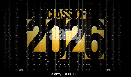Logo classe 2026 Seniour Year Graduation. Disegno del logotipo della scheda di invito per laureati, firma del calendario scolastico. Congratulazioni, numeri tipografia Illustrazione Vettoriale