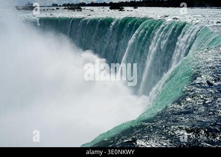 Le potenti Horseshoe Falls a Niagara Falls, Ontario, Canada, mostrano l'immensa bellezza naturale e la forza delle cascate d'acqua. Foto Stock
