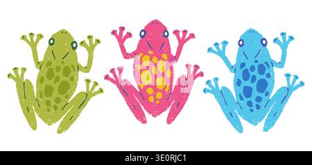 Illustrazione del set vettoriale delle rane tropicali. Rane esotiche. Illustrazione Vettoriale