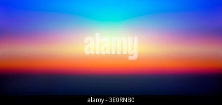 Tramonto morbido e astratto su un oceano calmo con bande orizzontali di colori audaci per creare un paesaggio marino tranquillo e da sogno. Foto Stock