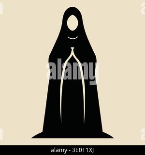 un'illustrazione minimalista con silhouette nera raffigura una donna che indossa una tradizionale testa di hijab islamico che copre elegante e simbolica Illustrazione Vettoriale