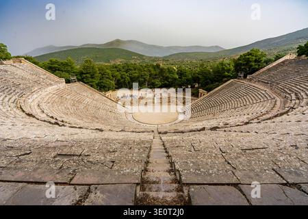 Il teatro di Epidauro Foto Stock
