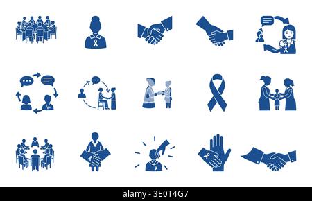 Icone vettoriali della barra multifunzione blu, terapia e assistenza comunitaria Illustrazione Vettoriale