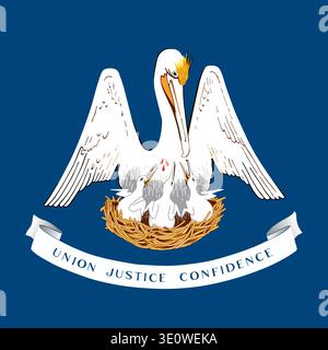 Bandiera quadrata dello stato della Louisiana. Parte degli Stati Uniti d'America. Design pulito per la stampa, il Web o l'uso didattico. Illustrazione vettoriale. Illustrazione Vettoriale