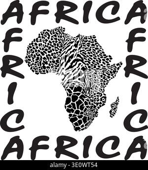 Africa, sagoma continente, imbottitura in pelle di animali selvatici Illustrazione Vettoriale