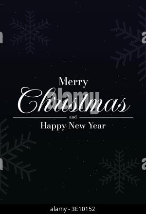 Buon Natale elegante biglietto d'auguri natalizio nero, lussuoso design vettoriale invernale Illustrazione Vettoriale