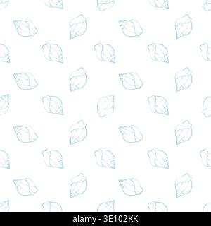 Ripetizione senza cuciture degli shell. Conchiglie blu disegnate a mano su sfondo bianco. Design color pastello marino. Tema costiero e spiaggia. Illustrazione del profilo vettoriale Illustrazione Vettoriale