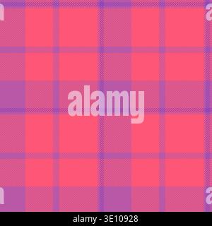 Sfondo a controllo tartan Path, motivo a quadri in tessuto verticale. Maglia da uomo in tessuto vettoriale senza cuciture con colori rosso e rosa. Illustrazione Vettoriale