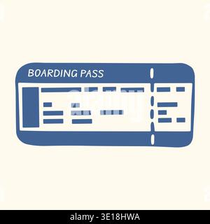 Illustrazione piatta di un biglietto di carta d'imbarco della compagnia aerea. Semplice icona del documento di viaggio per la progettazione dell'aeroporto, l'app di prenotazione dei voli e la grafica del turismo. Illustrazione Vettoriale